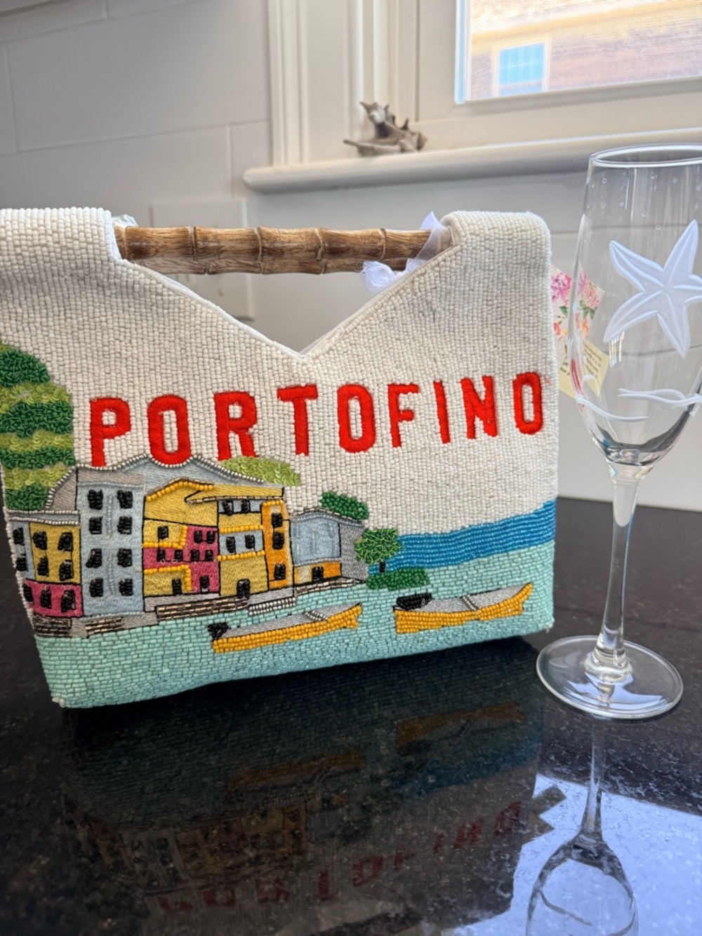 Portofino Embroidered Beaded Coastal Tote - White & Multicolor